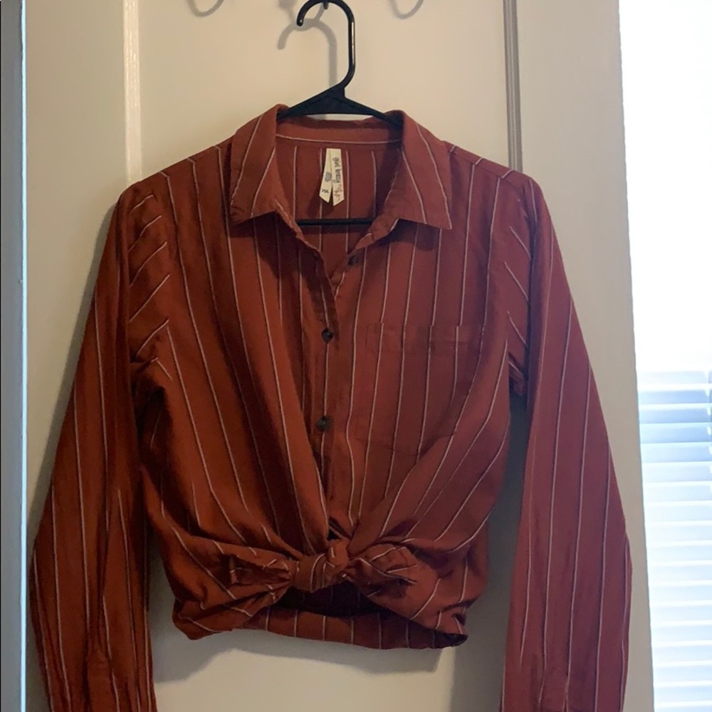 Rust pinstripe button down shirt